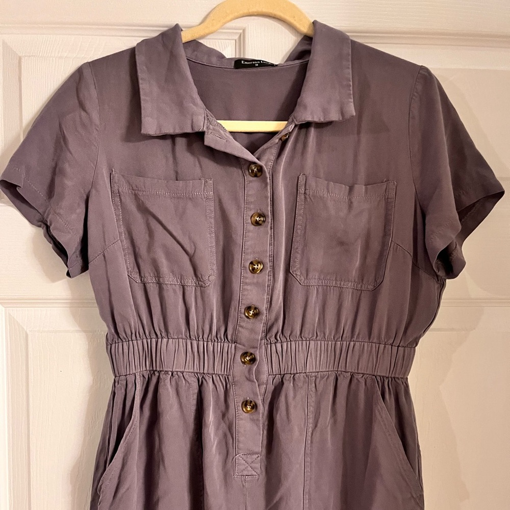 Emerson Lang blue gray button front chest pockets short sleeve women’s dress m‎ - Picture 4 of 6